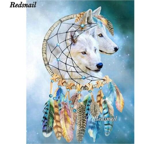 Full Drill Square Round 5d DIY Diamond Painting Dream catcher wolf Cross Stitch Diamond Embroidery Diamond Mosaic feather EE300