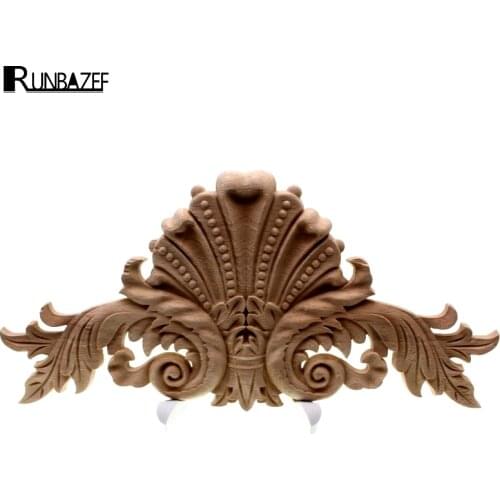 RUNBAZEF Antique Decorative Wood Appliques Furniture Decor Cabinet Door Irregular Wooden Mouldings Flower Carving Figurine Craft