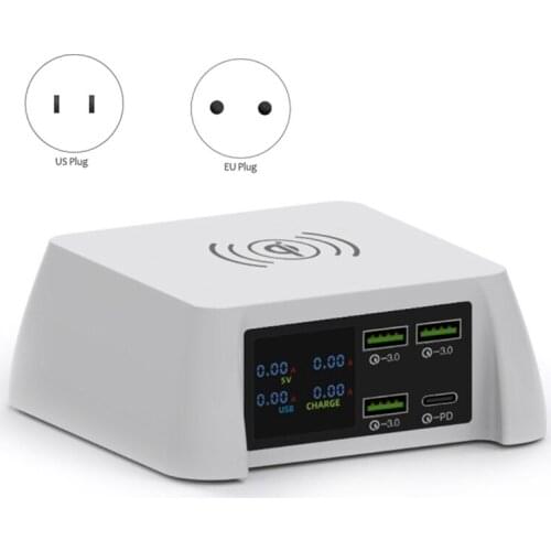 100W LED Wireless Charger Quick Charge QC3.0 USB Charger HUB PD USB C Adapter Phone Charger, QC3.0 Charger