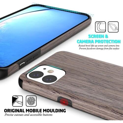 Case for IPhone 12 Mini Wood Grain Flexible Silicone Hybrid Slim Cover Natural Wood Case Slim Cover