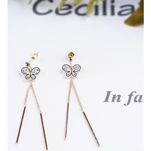Zircon earrings dangle earrings butterfly earring in S925 needles for women girls luxury drop earrings for party wedding jewelry