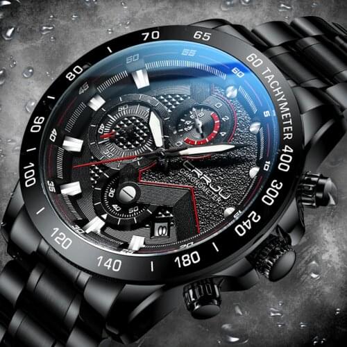CRRJU New Fashion Mens Watches Waterproof Sport Quartz Style Watch Men All Steel Big Dial Date Chronograph Clock Wristwatch