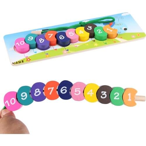 Wooden Beaded Toys Montessori Children Digital Beads Block Stringing Threading Toy for Kids Early Learning Education