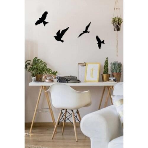 Home Decoration Black Wood Bird Wall Decor Garden Party Ornament Modern Handmade
