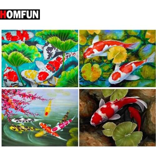 HOMFUN Square Round Drill 5D Diamond Painting Environmental Crafts Full Diamond Embroidery ‘’Koi lotus carp" Home decor