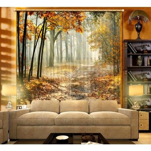 Customized size Luxury Blackout 3D Window Curtains For Living Room forest curtains Blackout curtain auturn curtains
