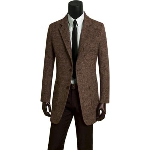 Brown casual suits woolen coat men trench coats korean brand long sleeves youth overcoat mens cashmere coat casaco plus size 9xl
