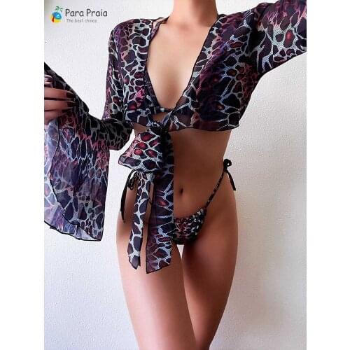 Para Praia 2021 Three pieces Bikini Halter Swimsuit for Women Swimwear with Cover Ups Bandage Brazilian Bikini Bathing Suit