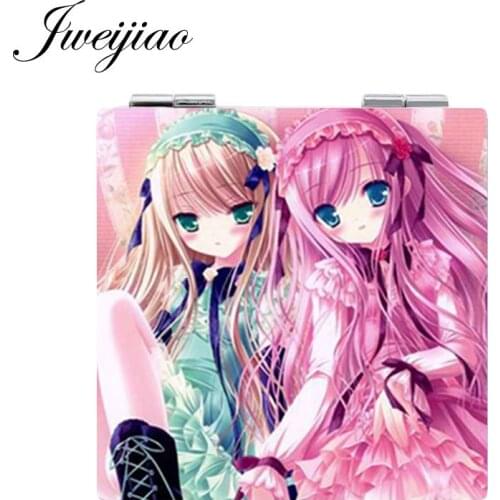 Youhaken Pretty Pink Gilrs Photo Square Makeup Mirror PU Leather Compact Folding Portable Pocket Mirror