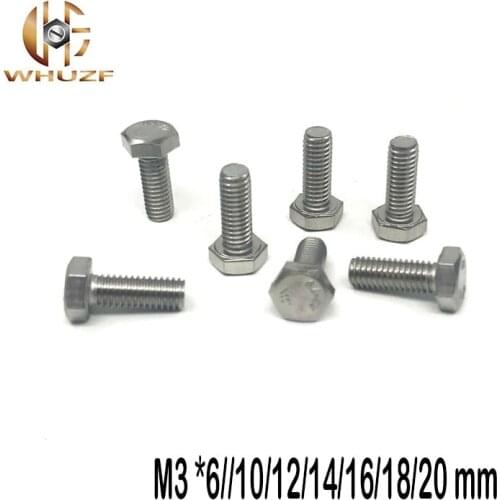 M3 *6//10/12/14/16/18/20 mm DIN933 External Hex Hexagon Head Screw Full Threaded 304 Stainless Steel Bolt Machine Screws DIY