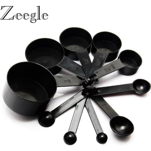 10pcs/set Measuring Spoons Black Plastic Measuring Cups Useful Sugar Cake Baking Spoon Measuring Set Tools For Baking Coffee Tea