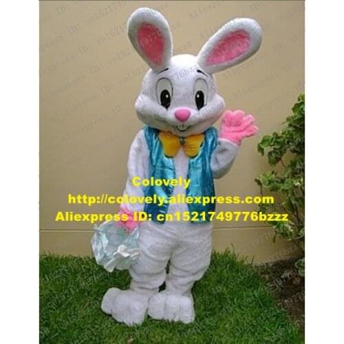 Cute White Easter Bunny Mascot Costume Mascotte Jackrabbit Hare Rabbit Lepus With Long Pink Ears Happy Face No.1769 Free Ship