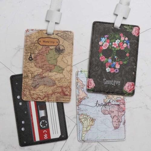 Fashion World Map Credit Card Holders PU Bank Card Neck Strap Card Bus ID holder candy colndy colors Identity badge with lanyard