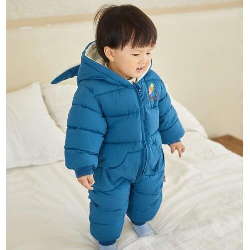 2021 new childrens cute cartoon one-piece ha clothes outdoor clothes newborn down cotton crawling clothes baby one-piece clothe