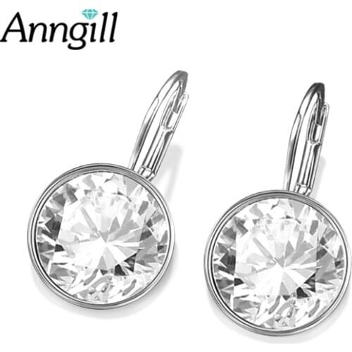 Simple Elegant Crystals From Swarovski Round Small Stud Earrings For Women Trendy Silver Color Wedding Earrings Bijoux Brincos