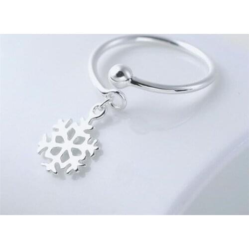 Season Gate 925 Sterling Silver Personality Creative Simple Elegant Little Snowflake Adjustable Size Open Ring SR174
