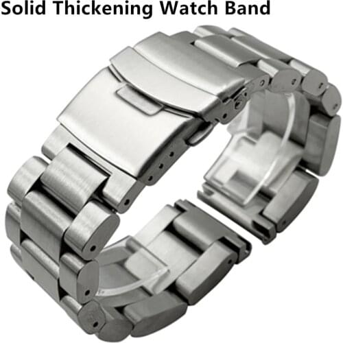 Solid Thickening 5.5mm 316L Stainless Steel Watchbands Silver 22mm 24mm 26mm Metal Watch Band Strap Wrist Watches Bracelet