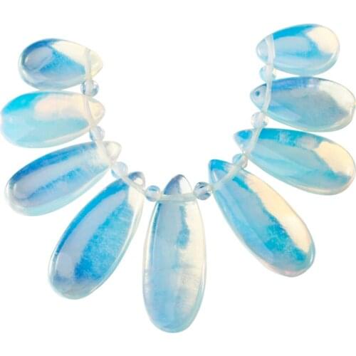 SUNYIK Opal Opalite Stone Loose Bead for Jewelry Making,Teardrop Shields Stone,9Pcs/Set