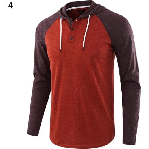 Pullover Hoodie Long Raglan Sleeve Color Sweatshirt Men Block Buttons Hoodie Drawstring Hood Sweatshirt Mens Hoodies New
