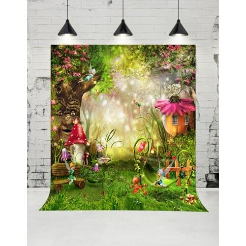 VinylBDS Fairy Tale Forest Photography Backdrops Children Mushrooms Flowers Elves Backgrounds Newborn Cartoon Natural Backdrops