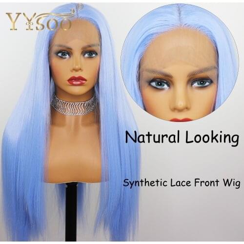 YYsoo Long Blue Lace Front Wig with Natural Hairline 13x4 Middle Part Synthetic Long Silky Straight Blue Wigs For Black Women