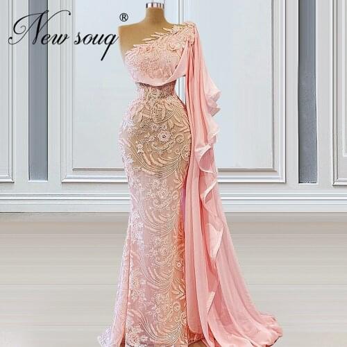 Pink Beading Embroidery Evening Dresses Robes De Soiree Customized 2021 Long Women Prom Dress Arabic Dubai Weddings Party Dress