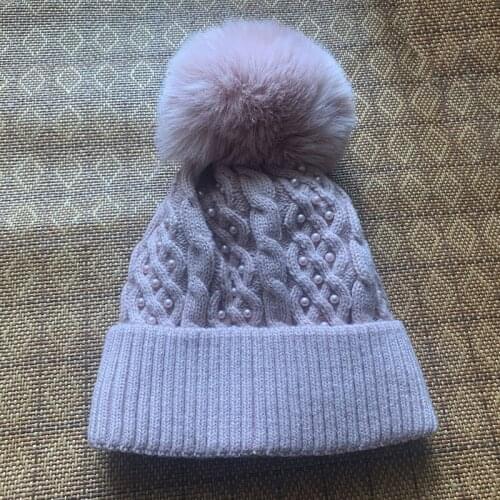 Winter Female Pom Poms hat Winter Hat For Women Girls Hat Knitted Beanies Cap Hat Thick Women Pearl Skullies Beanies