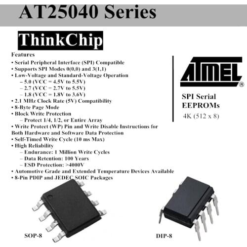 10pcs) AT25040 Series AT25040N-10SI-1.8/2.7 SOP-8 AT25040N-10SC-1.8/2.7 AT25040-10PC-1.8/2.7 AT25040-10PI-1.8/2.7 DIP-8 25040