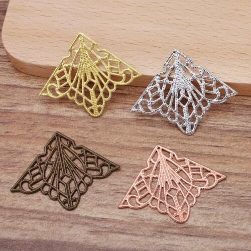 100 PCS 28*35mm Copper Sheet 7 Colors Plated Filigree Hollow Out Connectors Charms For Jewelry Making