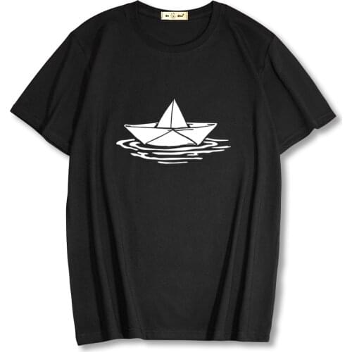 2021 Summer New Paper boat Print short sleeve Men T-shirt 100% Cotton Breathable Oversize Tops Plus Size Brand Clothing
