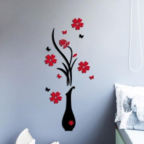 3D Vase Wall Murals Plum Flower Acrylic Wall Stickers For Living Room Bedroom Sofa Backdrop TV DIY Wall Decal Wall Decorations