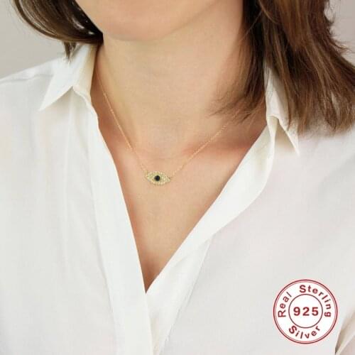 AIDE INS Zircon Eye Pendant Necklace For Women Bohemian Eyes Clavicle Chain 925 Sterling Silver Collares Fine Jewelry collier