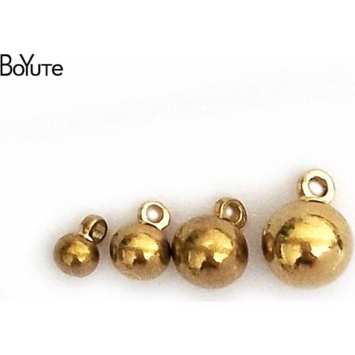 BoYuTe (100 Pieces/Lot) 3MM 4MM 5MM 6MM Solid Brass Balls Pendant Bead with Loop Diy Metal Beads for Jewelry Making