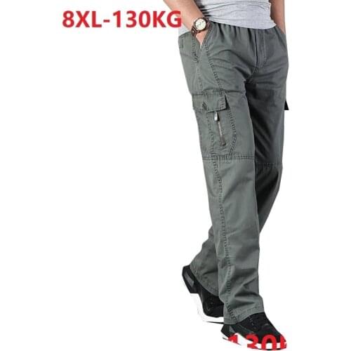Spring autumn Men cargo pants pockets zipper out door large size pants 6XL 7XL 8XL army green pants Straight trousers loose 58