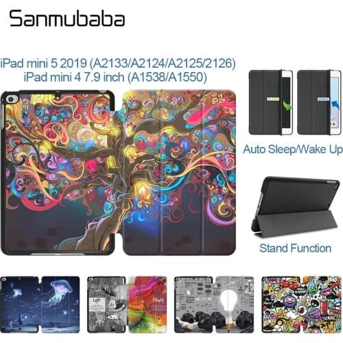 Sanmubaba Case For iPad mini 4 mini 5 7.9 inch 2019 Slim PU Leather Magnetic Flip Fold Smart Cover Cartoon Tablet Case funda