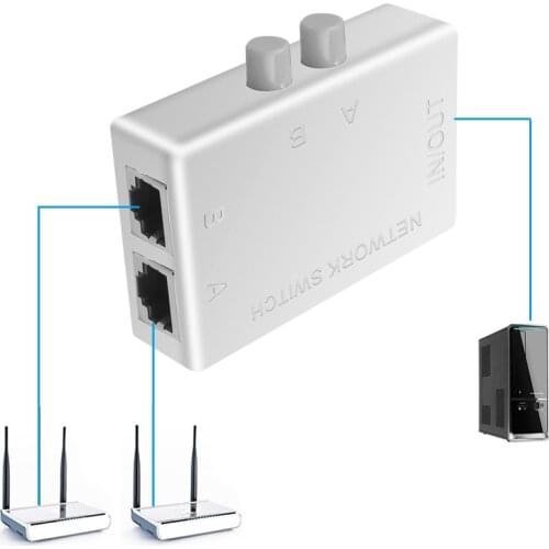 Kebidumei 1pc Mini 2 Port AB Manual Network Switcher 2In1/1In2 RJ45 Network/Ethernet Sharing Switch Box