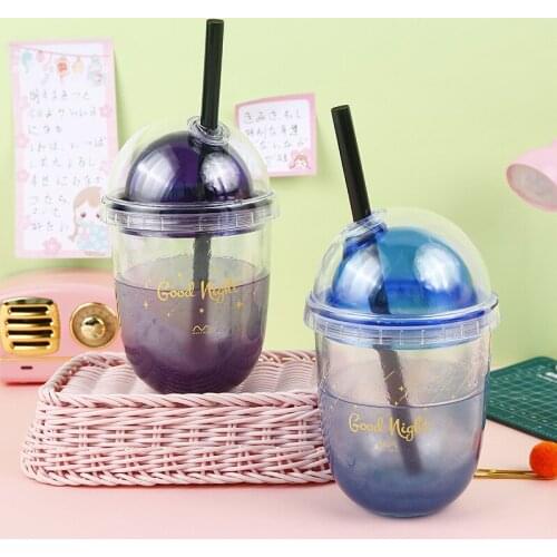 Dome Double Quicksand Sippy Cup with Cover Suction Korean Version Tide Tube Potbelly Cup Sky Color Outdoor Portable Coffee Cup
