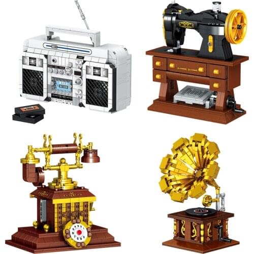 LOZ Create mini diamond building block Sewing machine recorder Telephone phonograph model bricks toys collection for kids gift