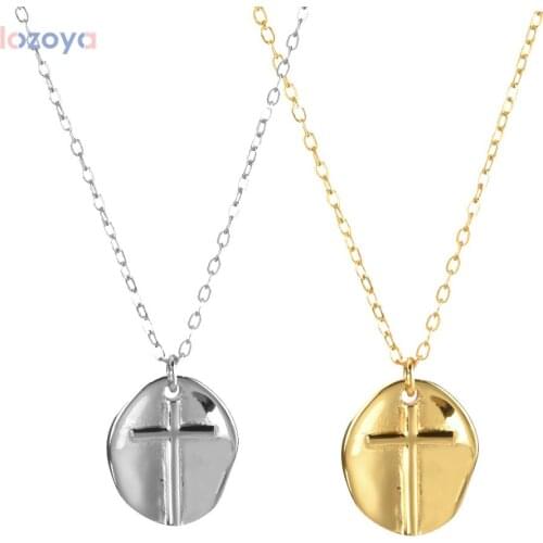 LOZOYA 925 Sterling Silve Gold Coin Cross Ovals Rock Punk Jewelry Pendant Long Chain Women Luxury Party for Gift Luxury