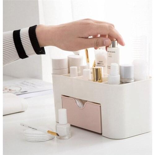 Multifunctional Simple Plastic Desktop Cosmetic Makeup Box With Small Drawer Jewelry Box Storage Box Desk Reception Organizer