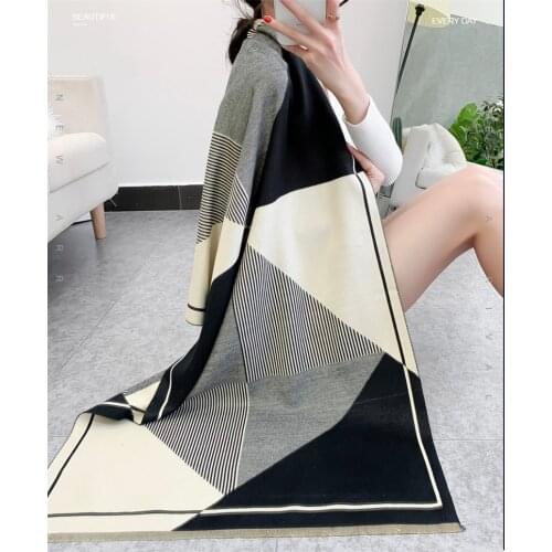 Fashion Winter Scarf Women Cashmere Warm Pashmina Foulards Luxury Geometric Print Scarves Wraps Thick Soft Bufanda Lady Shawls