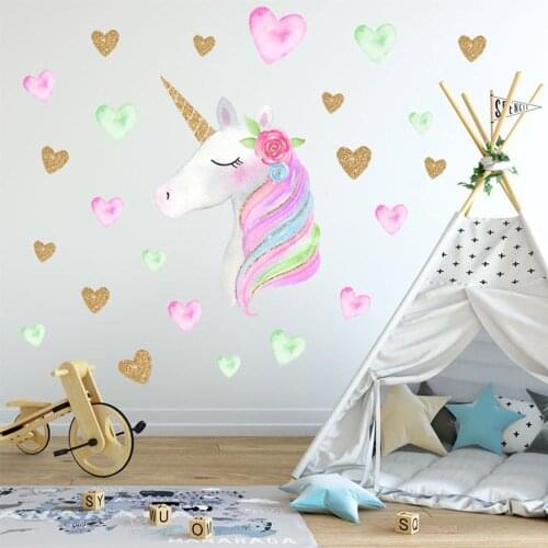 Cartoon Unicorn Horse Star Heart Shape Pattern Wall Sticker For Kids Room Home Decoration Diy Animal Mural Art Pvc Decal