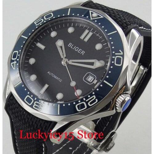 Sport Style 41mm Black Dial Blue Rotating Bezel With Luminous Dial Luminous Hand Automatic Mens Watch