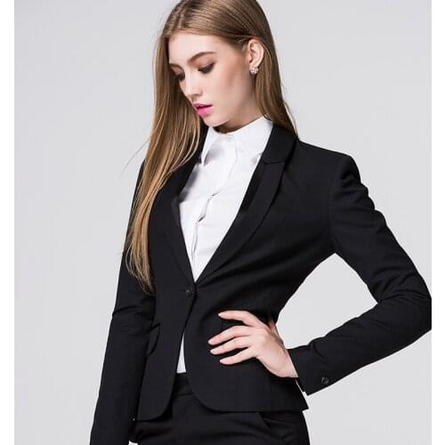 New 2016 Custom made Black Spring Autumn Formal Women Suits Elegant Fashion Ladies Office Uniforms for Work Clothing