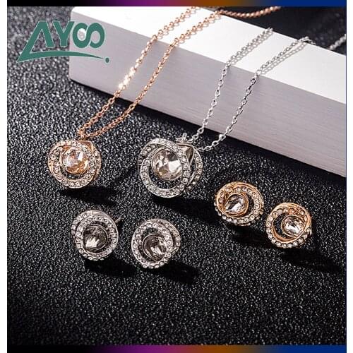 SWA Fashion Jewelry Original 1:1,Charming Spiral Heart Necklace Earring Set Clavicle Chain Romantic Gift For Women Free Shipping
