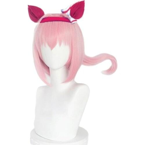 Uma Musume Haru Urara Cosplay Wig Uma Musume Pretty Derby Pink Ponytail Wig Heat Resistant Synthetic Hair Halloween Party