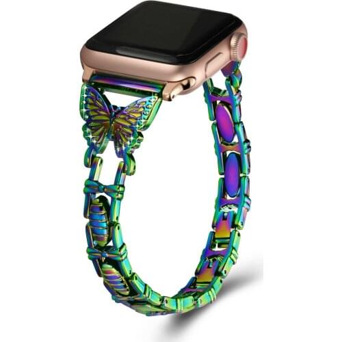 Color Intrigue Fashion Strap for Apple Watch Band Series 6/5/4/3/2/SE Butterfly Pattern Shiny Bracelet for iWatch 44/40/38/42MM