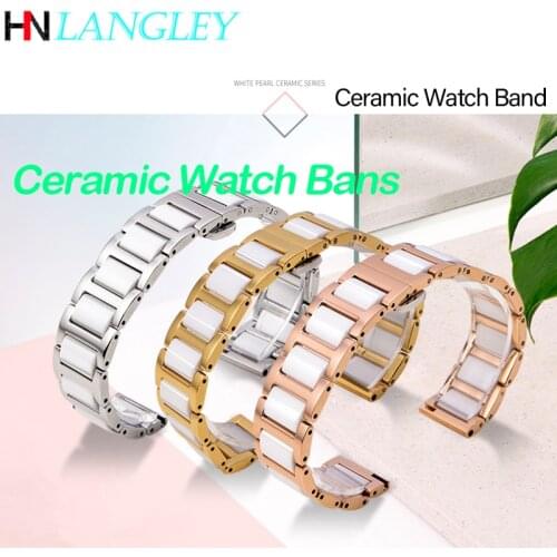Luxury Black White Ceramic Watch Band Quick Release Pins Watch Bracelets Metal Watch Strap Men Women 14mm 16mm 18mm 20mm 22mm