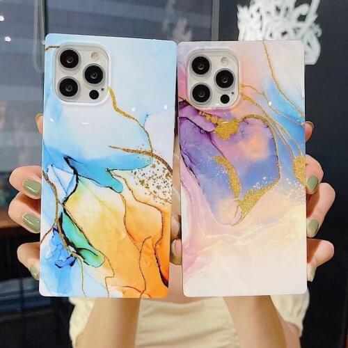 Luxury Squar Marble Phone Caes for Iphone 12 11 Pro Max Bronzing Marble Cover Soft Tpu Case for Iphone Xr Xsmax X 7 8 Plus