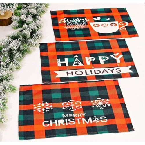 Christmas Placemat Xmas Plaid Pattern Series Dining Table Mat Easy Clean Rectangular Winter Xmas Holiday Buffalo Plaid Placemat